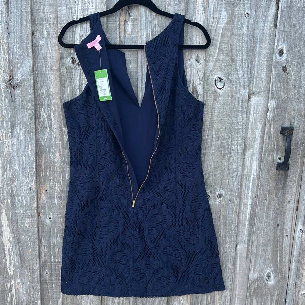 Lilly Pulitzer sleeveless navy lace dress Empire waist-size 12-lace - Picture 6 of 14